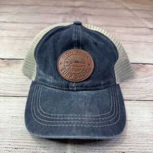 Ron Jon‎ Surf Shop Trucker Hat Mesh Back Cap Leather Patch Blue Tan OSFM
